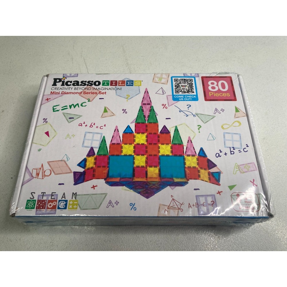 Picasso Tiles PTM80 80 Piece Mini Diamond Series Set Magnetic Building Tiles New